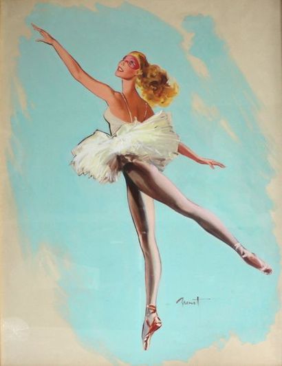 null Pierre Laurent BRENOT (1913-1998). La danseuse étoile au masque. Gouache signée...
