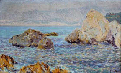 null Fernand LANTOINE (1876-1955). Côte rocheuse. Huile sur toile signée en bas à...