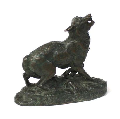 null Antoine Louis BARYE (1796-1875) Loup pris au piège. Bronze à patine brune signé....