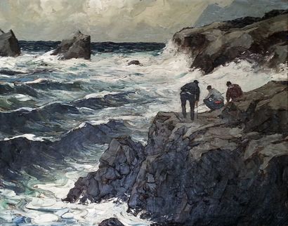 null Gustave VIDAL (1895-1966) Marine par temps gris, Porquerolle. Huile sur toile...