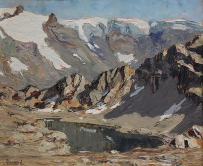 null Joseph Victor COMMUNAL (1876-1962) Le lac long, Vanoise, 1925. Huile sur panneau...