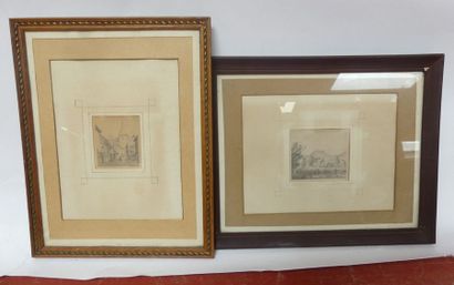 null Deux dessins de paysage vers 1870, 8 x 10 cm et 8 x 7 cm