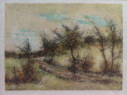 null GANTNER. "Paysage aux arbres". Epreuve d'artiste, SBD. 49x77 cm