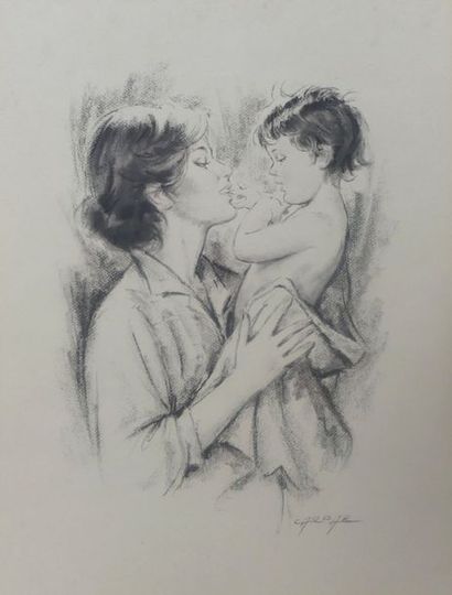 null Femme à l'enfant, reproduction, 64 x 49 cm
