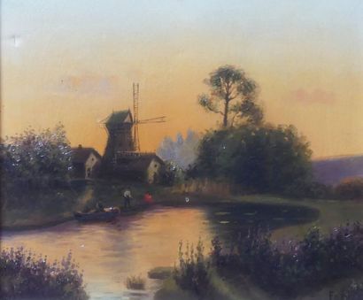 null Moulin en Hollande, huile sur toile, signée en bas à droite, 46 x 55 cm (ac...