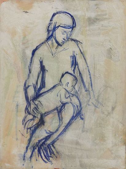 null Femme à l'enfant, huile sur toile, 81 x 60 cm (petits manques)