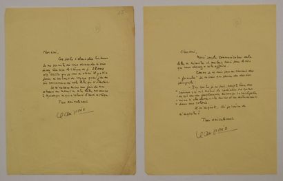 null GIONO (Jean) écrivain français (1895-1970) 2 lettres autographes signées à son...