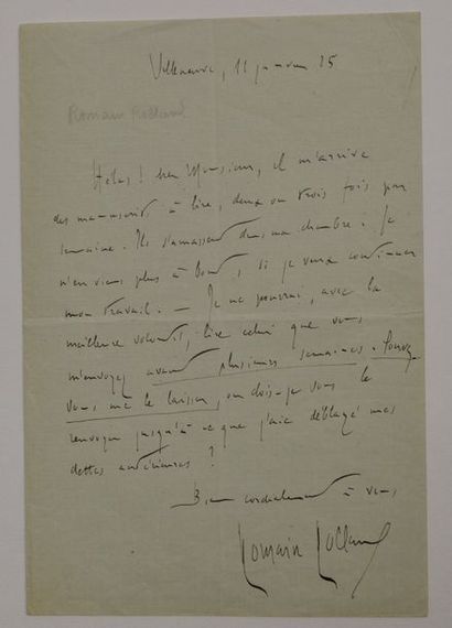 null ROLLAND (Romain) écrivain et musicologue français (1866-1944) Lettre autographe...