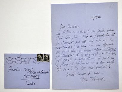 null TRIOLET (Elsa) auteure de romans et de nouvelles (1896-1970) Lettre autographe...