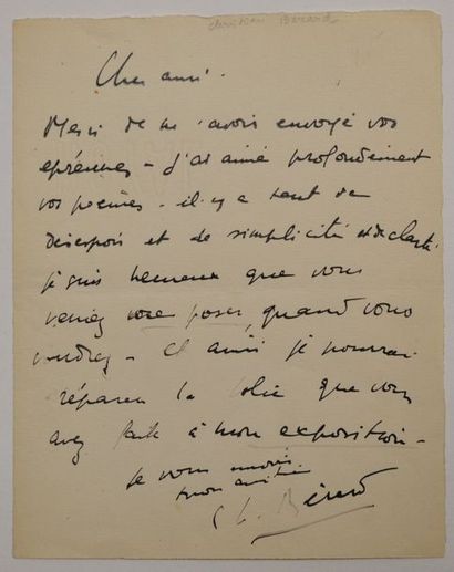 null BERARD (Christian) peintre et décorateur de théâtre (1902-1949) Lettre autographe...