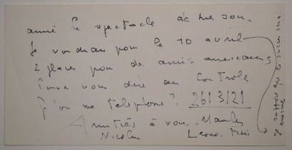 null FINI (Leonor) peintre française d'origine italienne (1908-1996) Lettre autographe...