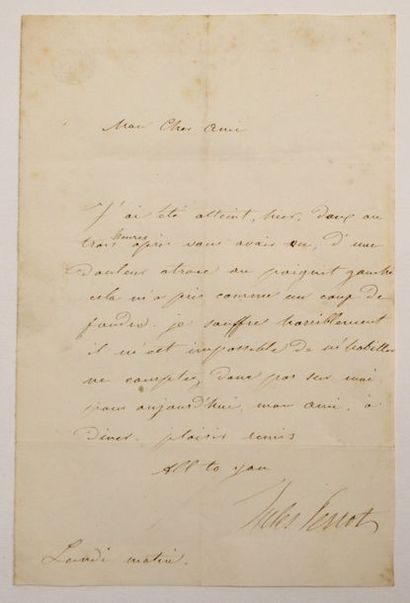 null PERROT (Jules) danseur et chorégraphe français (1810-1892) Lettre autographe...