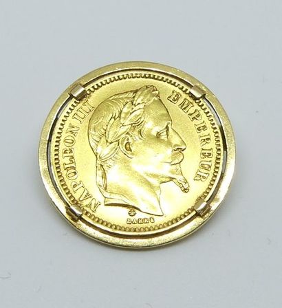 null PIECE de 20 francs Napoléon III lauré, monté en broche. poids 8,9 g