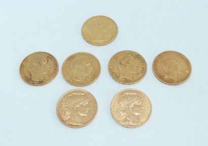 null SEPT PIECES de 20 francs or, Napoléon III, Genie Ailé et Marianne