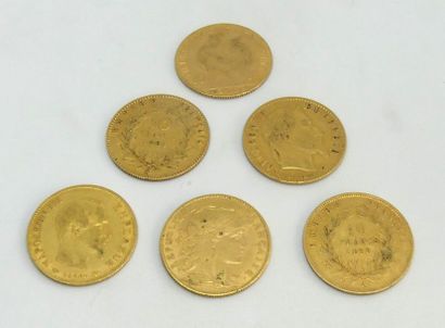 null SIX PIECES de 10 francs or Napoléon III Empereur et Marianne