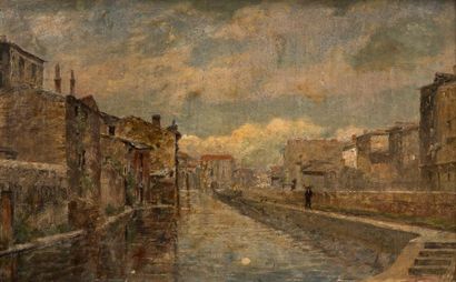null Charles Joseph BEAUVERIE (1839-1924). Promeneur devant un canal. Huile sur panneau...