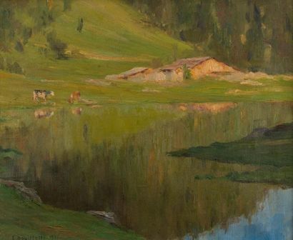 null Edgard BOUILLETTE (1872-1960). Chalet d'alpage. 1934. Huile sur toile signée...