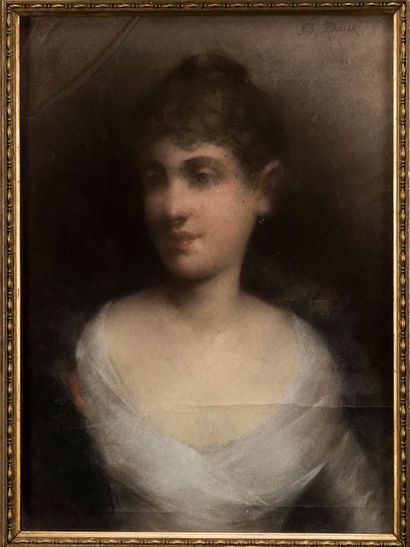 null Charles Edmond DAUX (1855-c.1937). Portrait de femme en blanc. Pastel signé...
