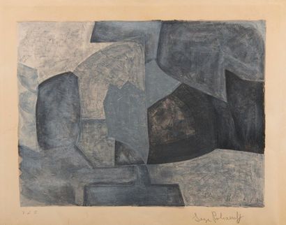 null Serge POLIAKOFF (1900-1969). Composition en gris et bleu. Epreuve d'artiste...
