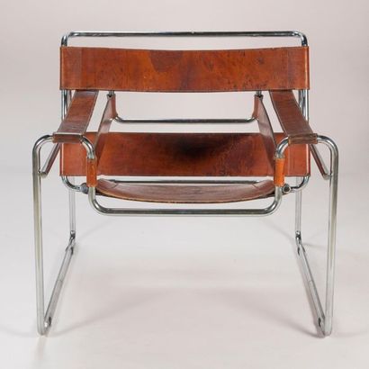  Marcel BREUER (1902-1981). Paire fauteuils « Wassily » ou modèle B3, à structure...