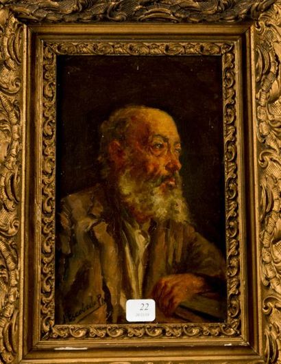 null ESCOBEDO PLA (XIX-XX). Portrait d'homme âgé. Huile sur carton signée en bas...