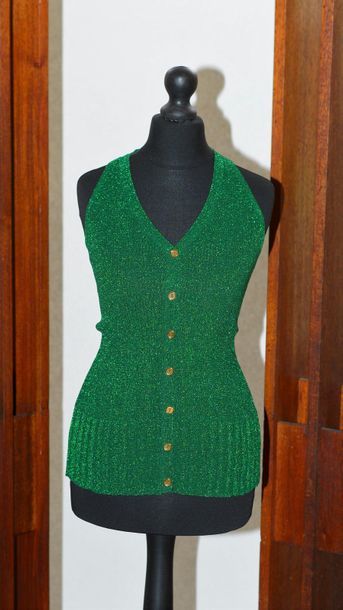 null Yves SAINT-LAURENT. Gilet manche américain en lurex vert (petite taille).