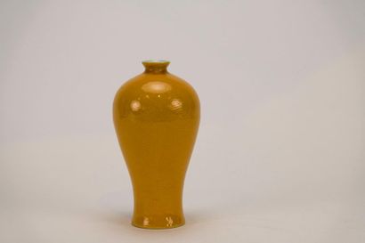 null CHINE. Vase en porcelaine incisée à décor de dragon sur fond jaune. Marque apocryphe....