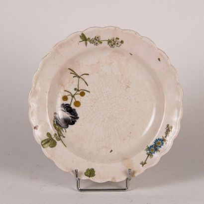 null MONTPELLIER. Earthenware plate decorated with roses and mimosas. 18th century....