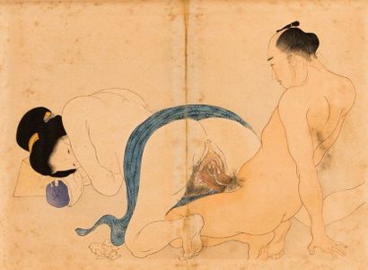 null JAPON. Deux estampes de Chikanobu représentant des scènes érotiques. 21x18,5...