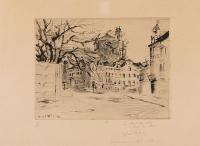 null *Alix ANTOINE (1953 ). The Mont des Arts (1951 drawing). Etching signed and...