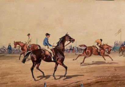 null 19th century school. The start of the race. Watercolor. 14.5x20.5 cm.