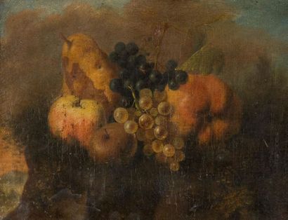 null Ecole Française du XIXème siècle. Nature morte aux fruits d'automne. Huile sur...