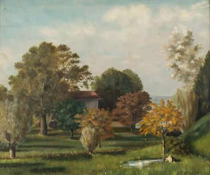 null French school of the beginning of the 20th century. Country landscape. Oil on...