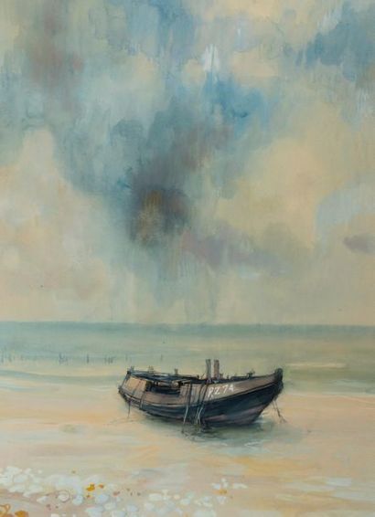null Michel CIRY (1919). Low tide at Honfleur. 1958. Watercolour and gouache. 73x51...