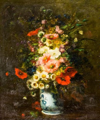 null French school from the early 19th century. Bouquet of summer flowers. Oil on...