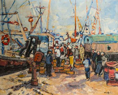 null André RAFFIN (1927-2005). "Trawler to dock." Oil on canvas signed on the lower...