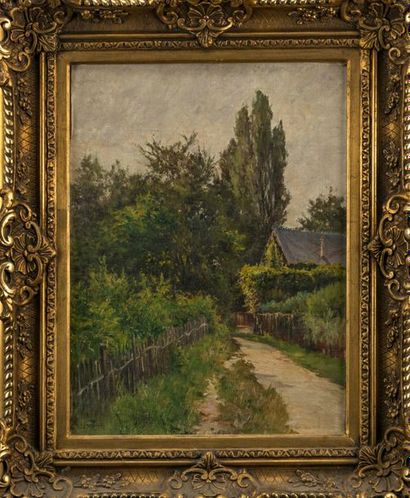 null Gabriel MATHIEU (1843-1921). Landscape at the path. Oil on cardboard signed...