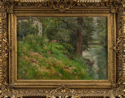 null Gabriel MATHIEU (1843-1921). The banks of the Marne. Oil on cardboard signed...