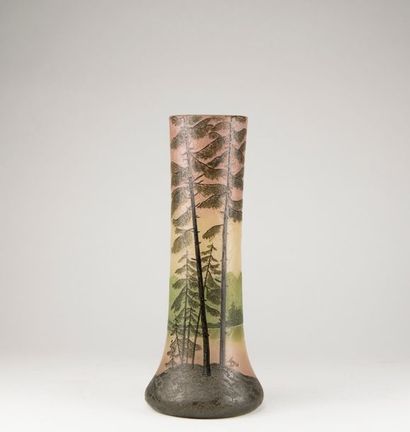 null LEGRAS. Doubled glass vase, engraved with the decoration of a Vosges lake released...