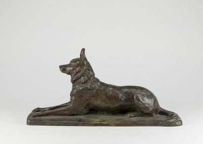 null Pierre Nicolas TOURGUENEFF (1854-1912). German shepherd lying down. Bronze print...