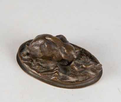 null According to Antoine-Louis Barye (1795-1875)
Rabbit with Bronze cabbage
with...