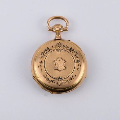 null Pocket watch with double yellow gold case, horse head punch. The dial with Roman...