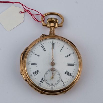 Pocket watch with double case in plain yellow...