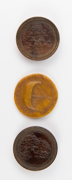 null Two German and Austrian wooden medals from the end of the 17th century, one...