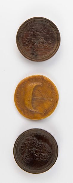 null Two German and Austrian wooden medals from the end of the 17th century, one...