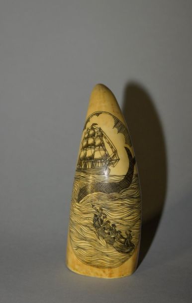 null Scrimshaw gravé de navire en mer et « ship hudson 1856 ».
B.E. Copie moderne...