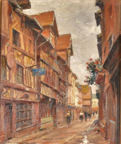 null Gaston LEENAERTS (1884-?). " La rue aux Févras (?) Lisieux". Huile sur toile...