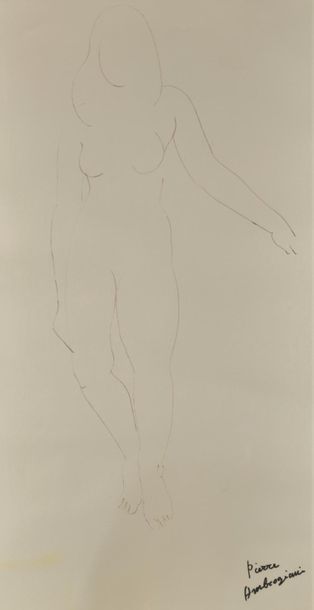 null Pierre AMBROGIANI (1907-1985). Femme nue debout. Encre sépia et noire sur papier....