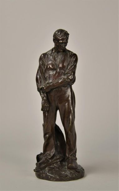 null Aimé-Jules DALOU (1838-1902). Le paysan. Epreuve en bronze à patine brun-vert....