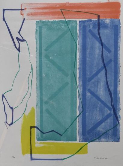 null Michel DUPORT (1943).
Composition en vert, bleu, rouge et jaune. 1997.
Lithographie...